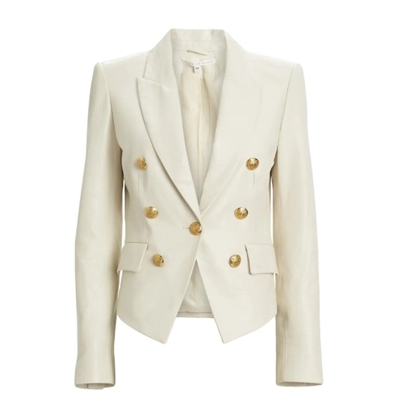 NWT Veronica Beard Miller Leather Dickey Jacket Lambskin - white size 6